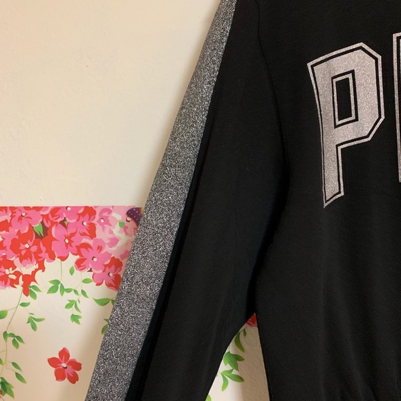 VS PINK GLITTER BLING BLACK PULLOVER NWT - Picture 4 of 5